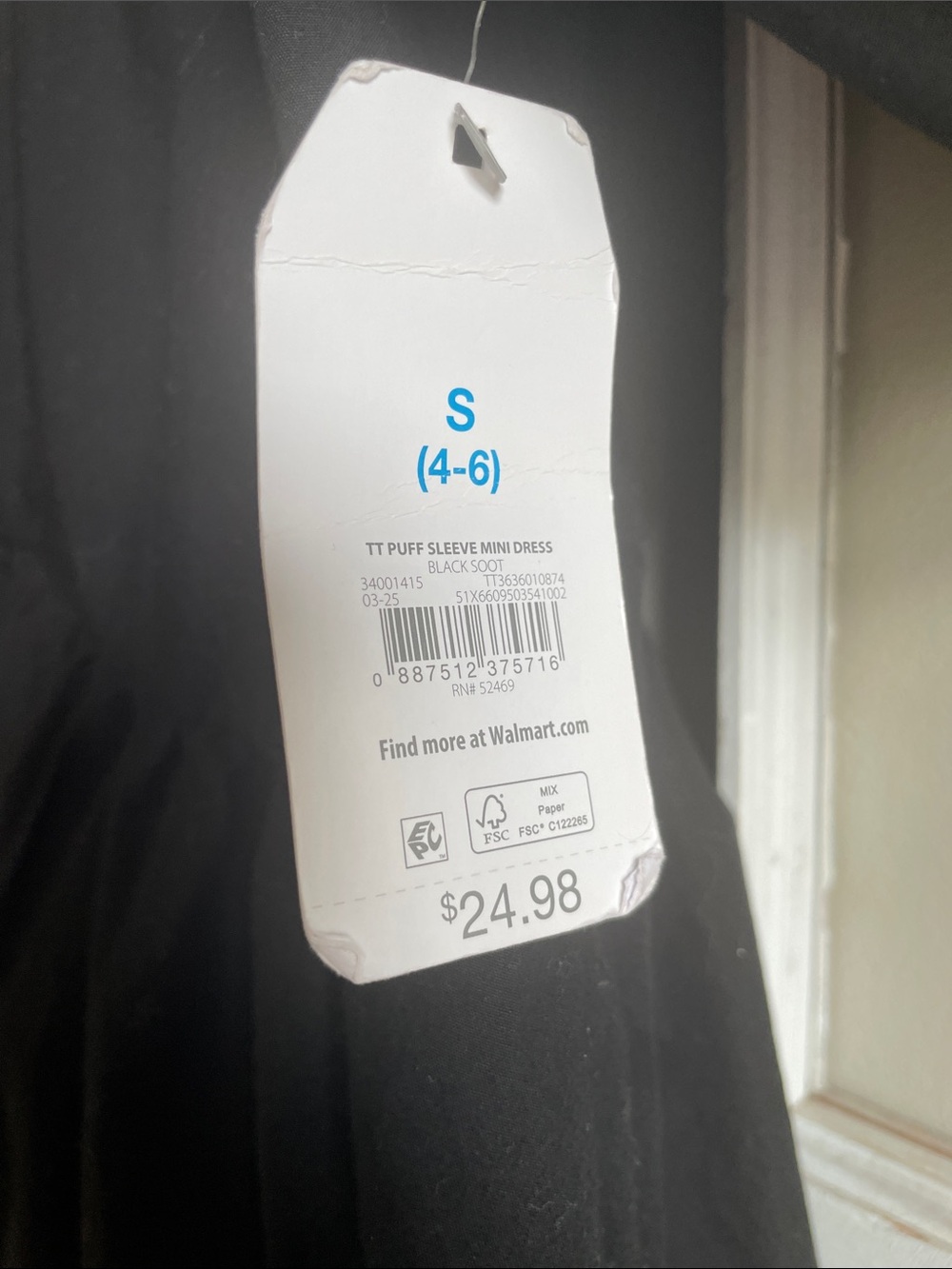 Time and Tru Black Puff-Sleeve Mini Dress - Picture 5 of 11